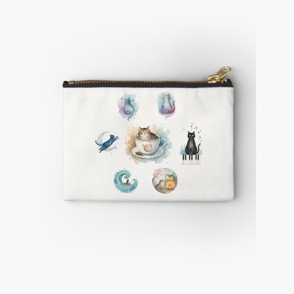 Item preview, Cozy Watercolor Cats Collage Coffee Moon Piano Feline Art designed and sold by VibeShift Studio.