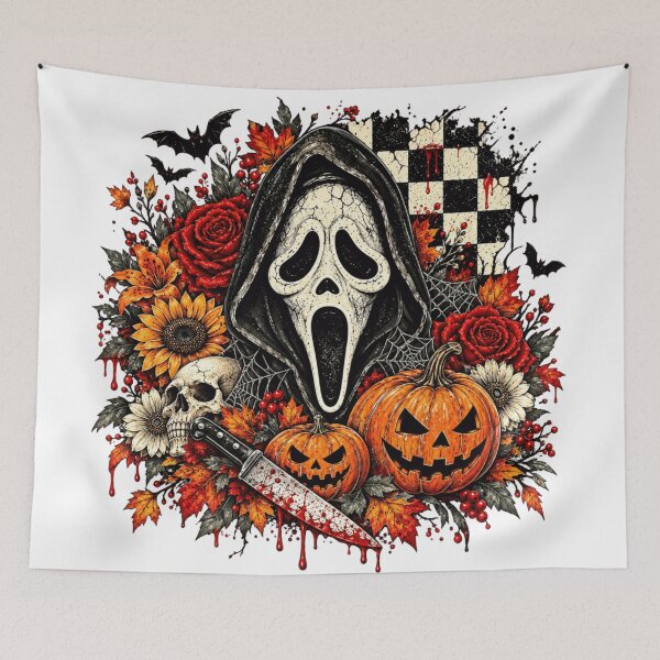 Item preview, Floral Halloween Horror Ghost Face Hooded Scary Mask designed and sold by Thread&Fable.