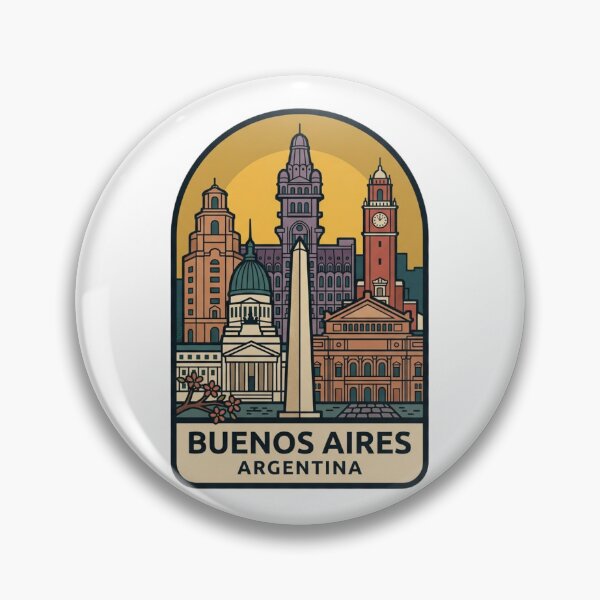 Item preview, Buenos Aires Argentina City Skyline Obelisk Retro Travel Badge Illustration designed and sold by raedattia.