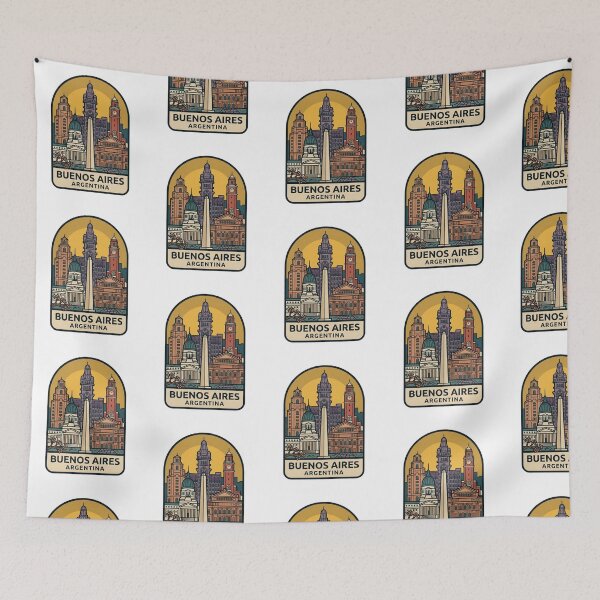 Item preview, Buenos Aires Argentina City Skyline Obelisk Retro Travel Badge Illustration designed and sold by raedattia.