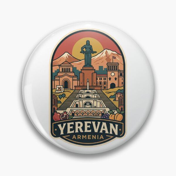 Item preview, Yerevan Armenia Mount Ararat Mother Armenia Cascade Retro Travel Badge designed and sold by raedattia.