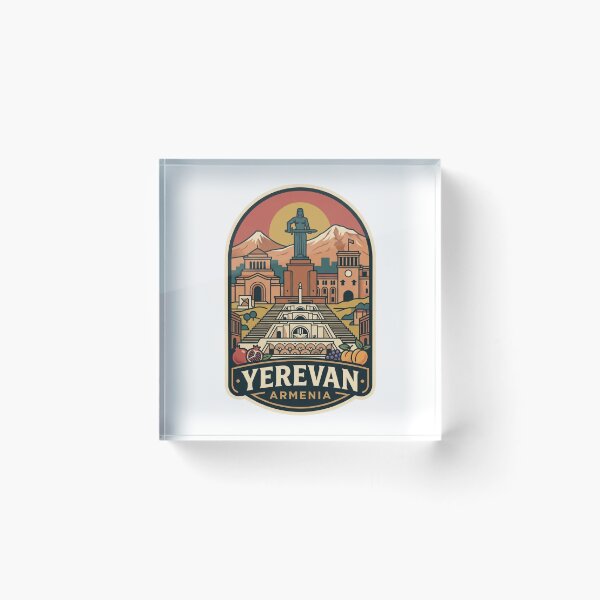 Item preview, Yerevan Armenia Mount Ararat Mother Armenia Cascade Retro Travel Badge designed and sold by raedattia.