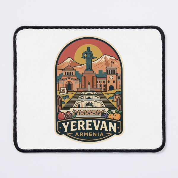 Item preview, Yerevan Armenia Mount Ararat Mother Armenia Cascade Retro Travel Badge designed and sold by raedattia.
