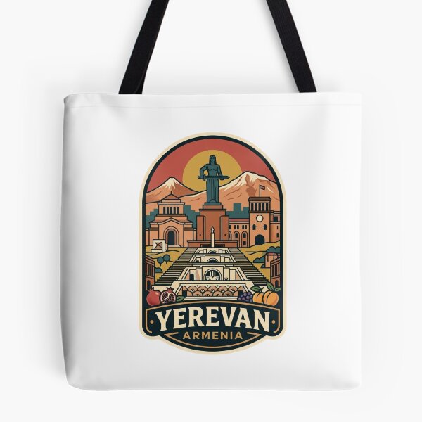 Item preview, Yerevan Armenia Mount Ararat Mother Armenia Cascade Retro Travel Badge designed and sold by raedattia.