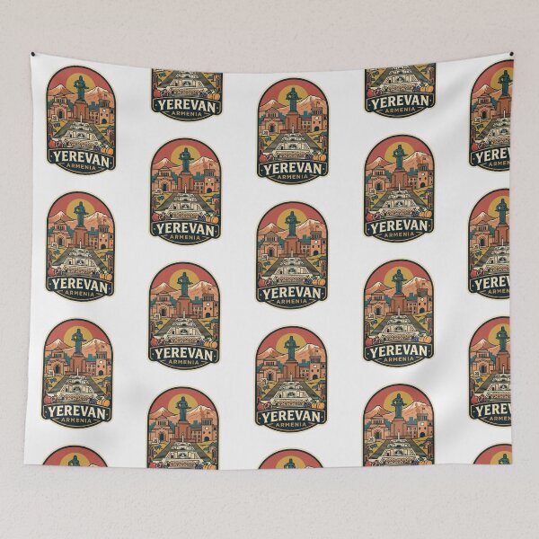 Item preview, Yerevan Armenia Mount Ararat Mother Armenia Cascade Retro Travel Badge designed and sold by raedattia.