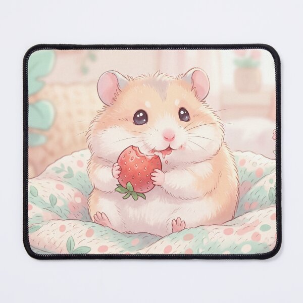 Item preview, Cute Hamster Eating a Strawberry | Whimsical Kawaii Illustration designed and sold by Moonlily Tavern.