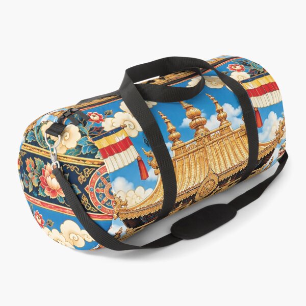 Item preview, Tibetan Buddhist Temple Pattern With Golden Roof, Snow Lions, Lotus Flowers and Auspicious Symbols designed and sold by Gold Turtle  Lina.