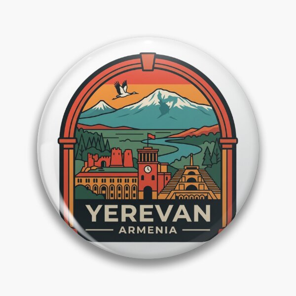 Item preview, Yerevan Armenia Mount Ararat Cascade Retro Travel Patch Illustration designed and sold by raedattia.