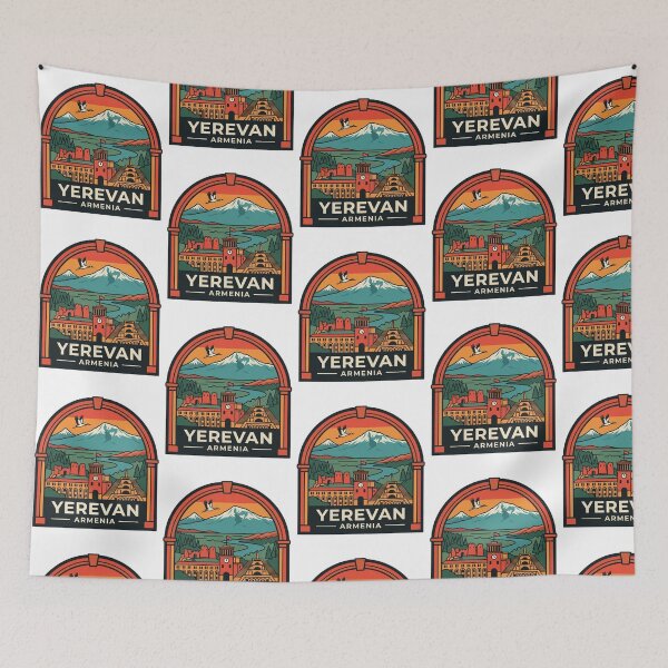 Item preview, Yerevan Armenia Mount Ararat Cascade Retro Travel Patch Illustration designed and sold by raedattia.