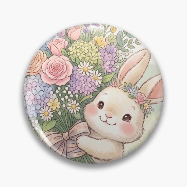 Item preview, Cute Bunny Holding Flowers | Whimsical Kawaii Illustration designed and sold by Moonlily Tavern.