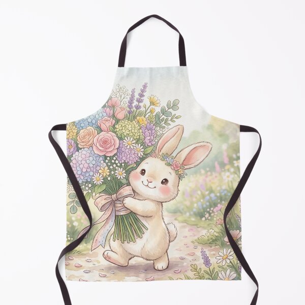 Item preview, Cute Bunny Holding Flowers | Whimsical Kawaii Illustration designed and sold by Moonlily Tavern.