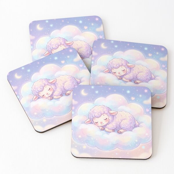 Item preview, Cute Lamb Sleeping on a Cloud | Whimsical Kawaii Illustration designed and sold by Moonlily Tavern.