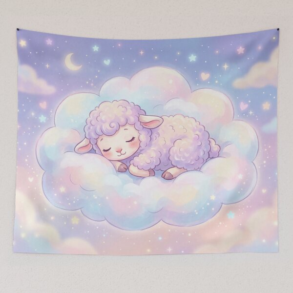 Item preview, Cute Lamb Sleeping on a Cloud | Whimsical Kawaii Illustration designed and sold by Moonlily Tavern.