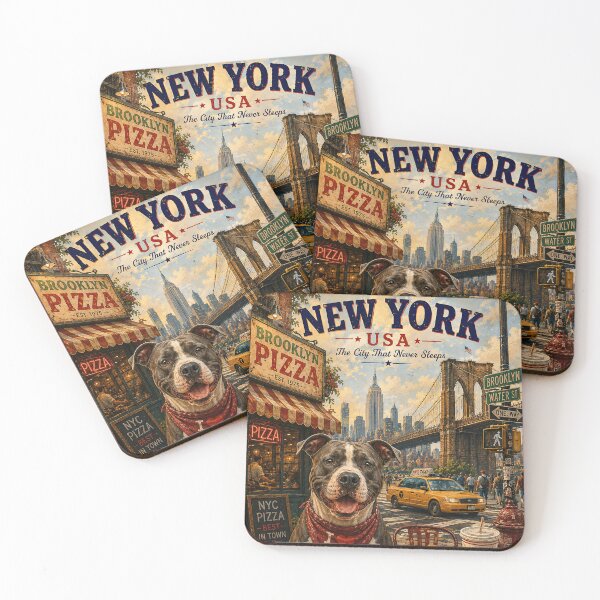 Item preview, American Staffordshire Terrier in New York Vintage Travel Poster designed and sold by Erika Kaisersot.