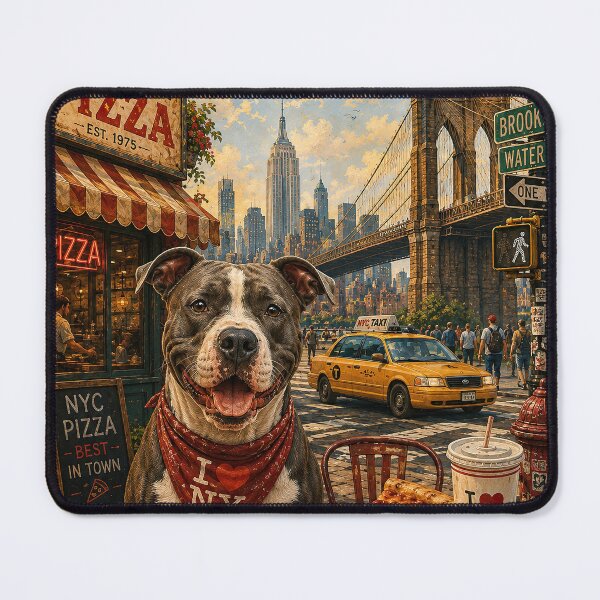 Item preview, American Staffordshire Terrier in New York Vintage Travel Poster designed and sold by Erika Kaisersot.