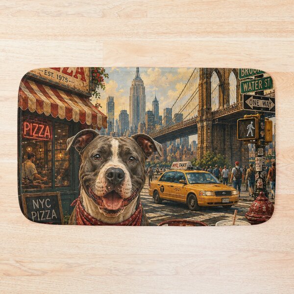 Item preview, American Staffordshire Terrier in New York Vintage Travel Poster designed and sold by Erika Kaisersot.