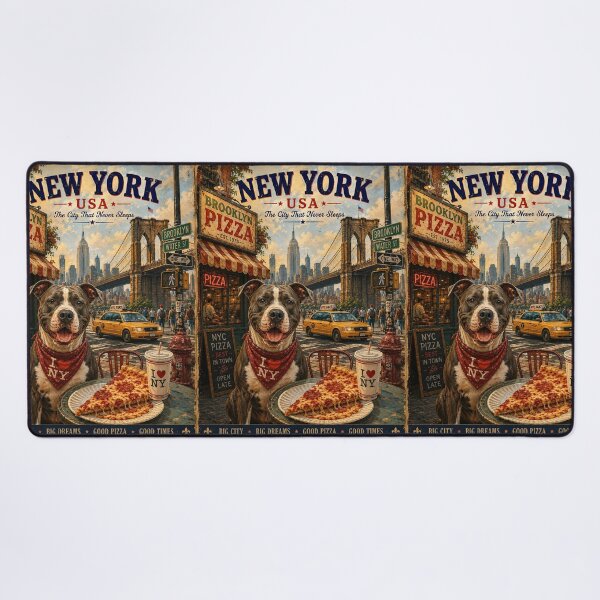 Item preview, American Staffordshire Terrier in New York Vintage Travel Poster designed and sold by Erika Kaisersot.