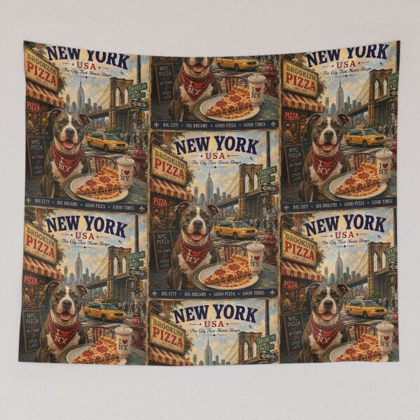 Item preview, American Staffordshire Terrier in New York Vintage Travel Poster designed and sold by Erika Kaisersot.