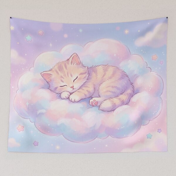 Item preview, Cute Sleeping Cat on a Cloud | Whimsical Kawaii Illustration designed and sold by Moonlily Tavern.