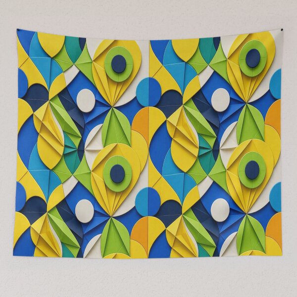 Item preview, 3D Ornate Golden Owl Emblem & Geometric Pop Art Seamless Pattern designed and sold by Breezes-of-Ida.