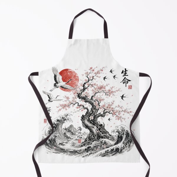 Item preview, Sakura Tree and Ocean Waves | Japanese Ink Wash Art designed and sold by SoulTreasures.
