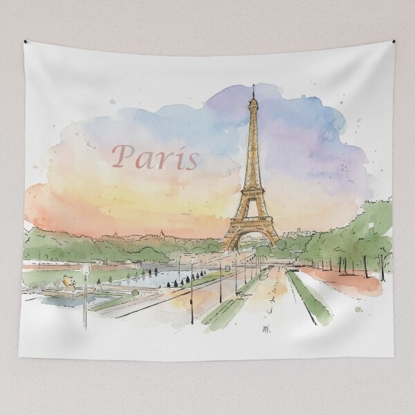 Item preview, Eiffel Tower Paris France Sunset Watercolor Art designed and sold by NareArt.