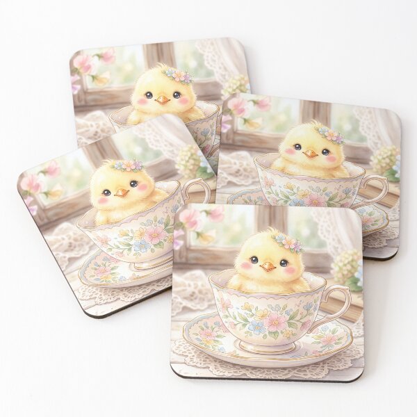 Item preview, Cute Chick in Teacup | Whimsical Kawaii Illustration designed and sold by Moonlily Tavern.