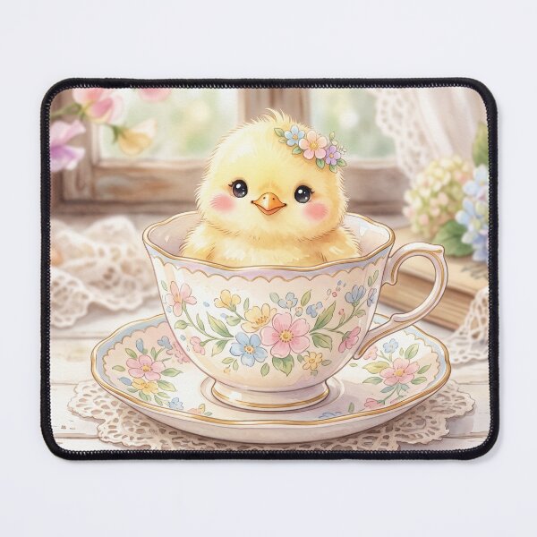Item preview, Cute Chick in Teacup | Whimsical Kawaii Illustration designed and sold by Moonlily Tavern.