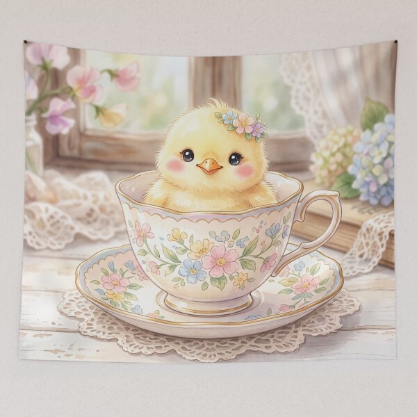 Item preview, Cute Chick in Teacup | Whimsical Kawaii Illustration designed and sold by Moonlily Tavern.