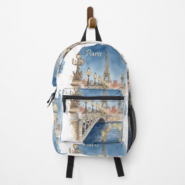 Item preview, Paris Pont Alexandre III Bridge Eiffel Tower Night Watercolor Art designed and sold by NareArt.