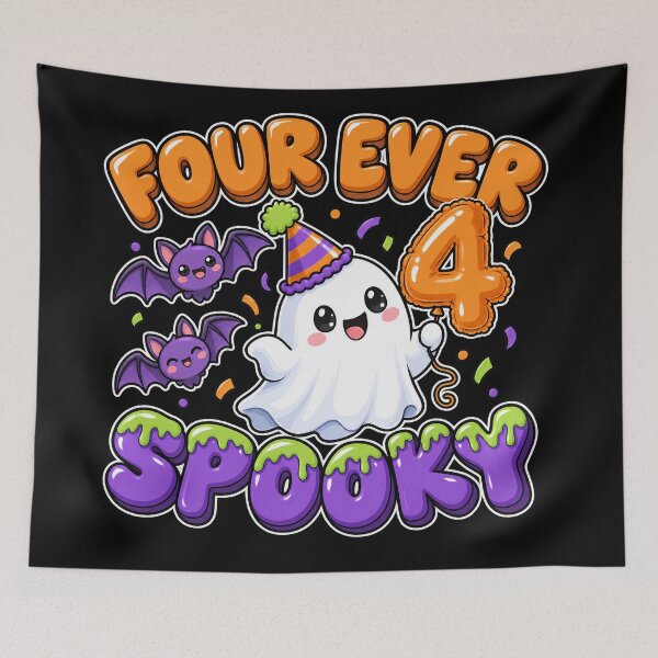 Item preview, Four Ever Spooky – Cute Ghost 4th Birthday Halloween designed and sold by Ela-graphicwiz.