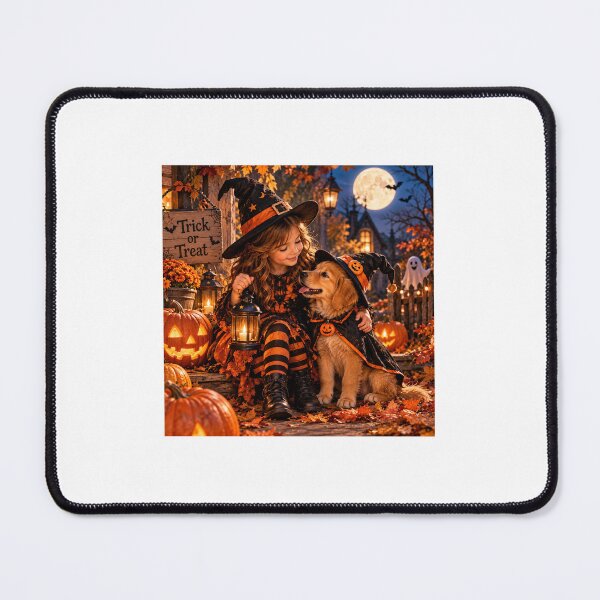 Item preview, Halloween Girl & Her Little Witch Dog – Spooky Night designed and sold by NestDesigns01.