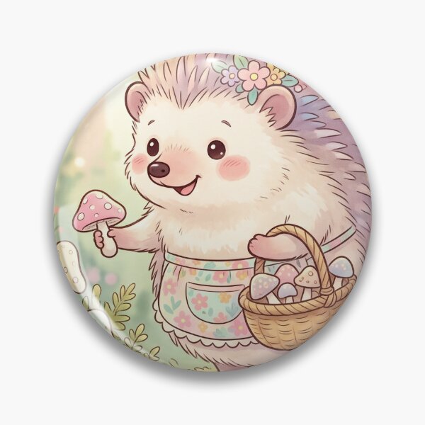 Item preview, Cute Hedgehog Picking Mushrooms | Whimsical Kawaii Illustration designed and sold by Moonlily Tavern.