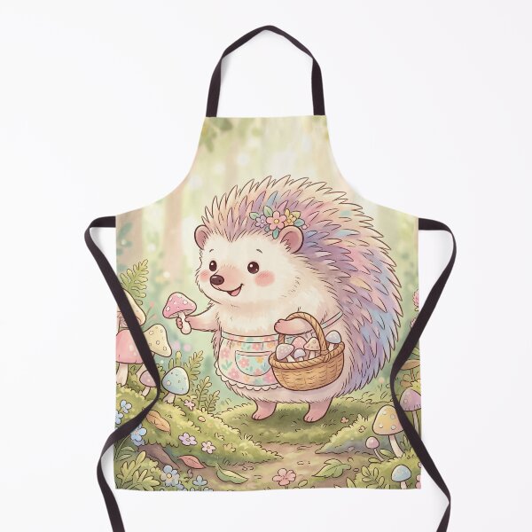 Item preview, Cute Hedgehog Picking Mushrooms | Whimsical Kawaii Illustration designed and sold by Moonlily Tavern.