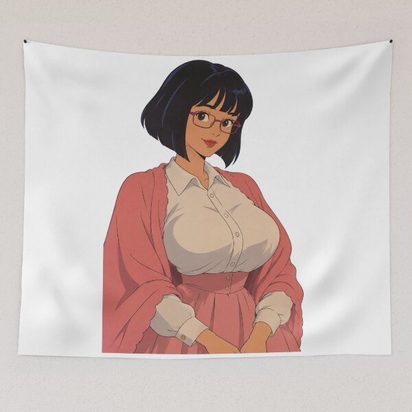 Item preview, Retro Anime Girl with Glasses – Vintage Nerdy Girl Pink Cardigan designed and sold by Hollow Moon Studios..