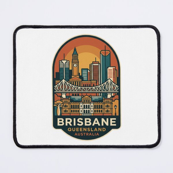 Item preview, Brisbane Queensland Story Bridge City Hall Retro Travel Badge Illustration designed and sold by raedattia.