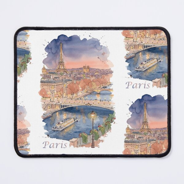 Item preview, Paris Seine River Eiffel Tower Alexander III Bridge Watercolor Art designed and sold by NareArt.