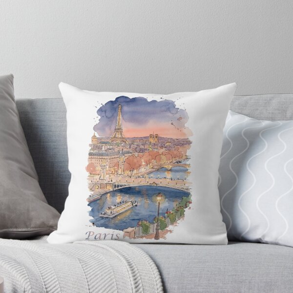 Item preview, Paris Seine River Eiffel Tower Alexander III Bridge Watercolor Art designed and sold by NareArt.