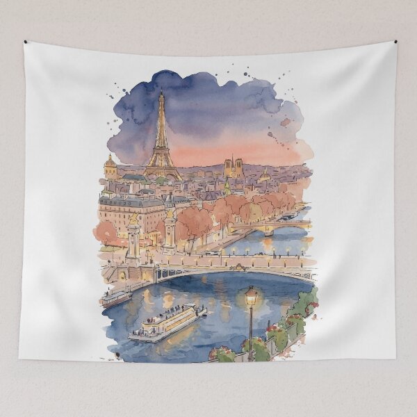 Item preview, Paris Seine River Eiffel Tower Alexander III Bridge Watercolor Art designed and sold by NareArt.