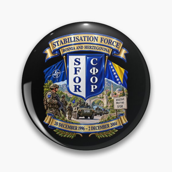 Item preview, Army - Stabilization Force - Bosnia - Herzegovina (SFOR) SSI - 1996-2004 with Scene - 3D - Enhanced designed and sold by Military Insignia Products.