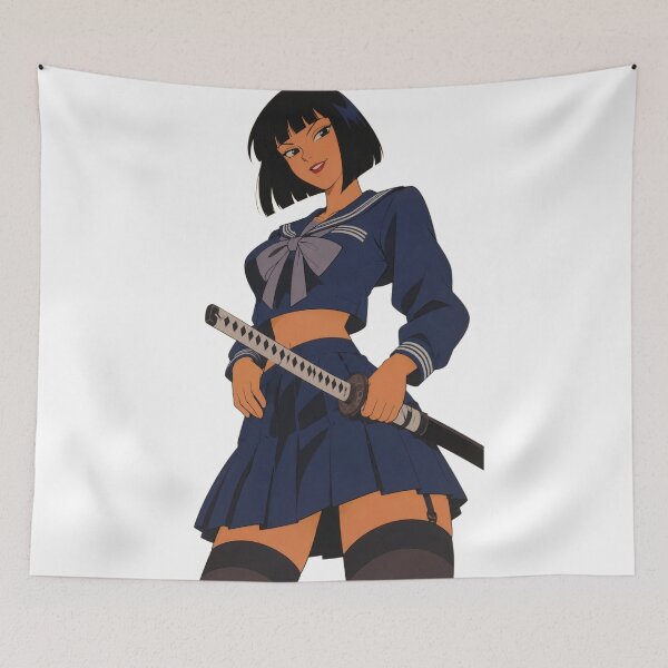 Item preview, Retro Anime Sailor Warrior Girl with Katana – Vintage Samurai Pin Up designed and sold by Hollow Moon Studios..