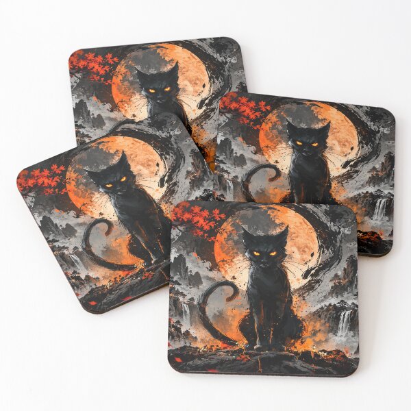 Item preview, Black Cat Fire Moon Mystical Asian Art designed and sold by Fei Long Design Hub.