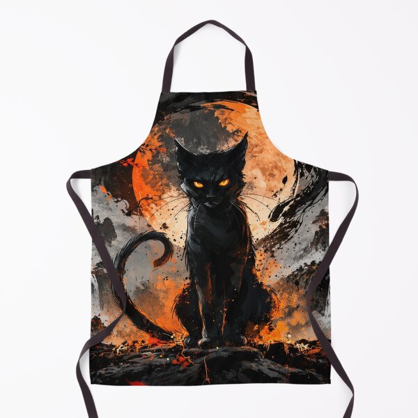 Item preview, Black Cat Fire Moon Mystical Asian Art designed and sold by Fei Long Design Hub.