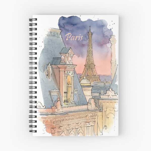 Item preview, Paris Rooftops Eiffel Tower Sunset Watercolor Art designed and sold by NareArt.