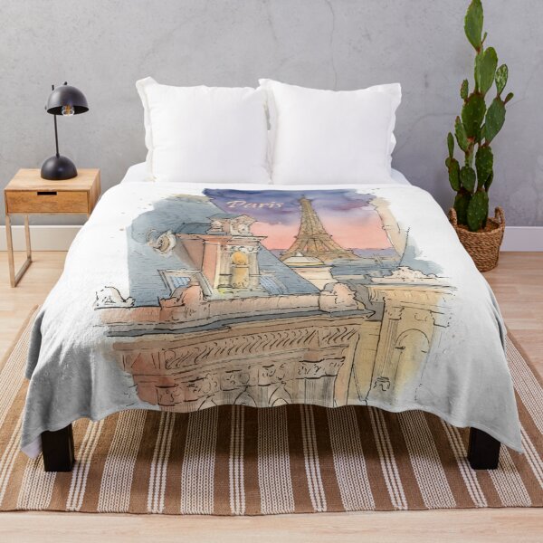 Item preview, Paris Rooftops Eiffel Tower Sunset Watercolor Art designed and sold by NareArt.