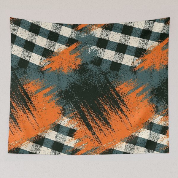 Item preview, Distressed Orange Plaid and Brushstroke Art designed and sold by Piotrek0001.