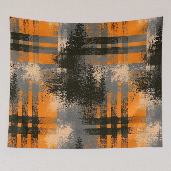 Item preview, Pine Forest Silhouette on Distressed Plaid designed and sold by Piotrek0001.