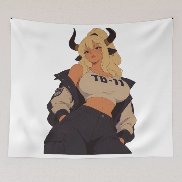 Item preview, Horned Blonde Anime Girl – Dark Fantasy Pin Up designed and sold by Hollow Moon Studios..