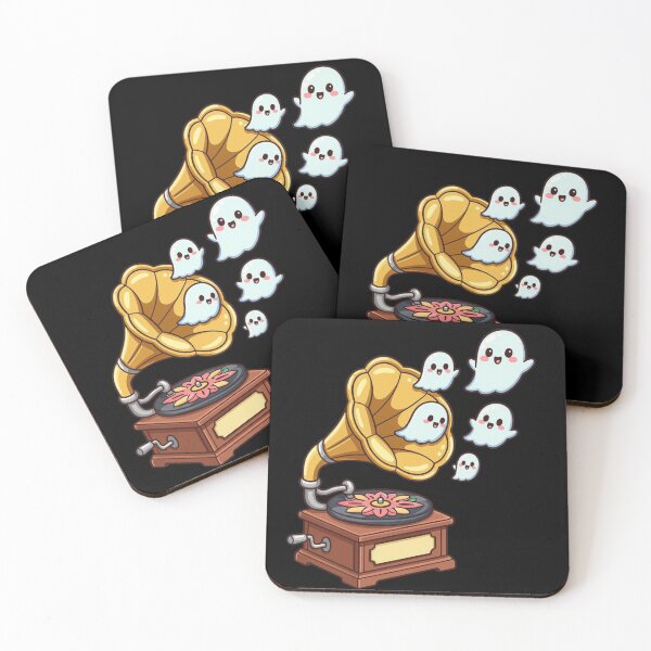 Item preview, Cozy Spooky Retro Gramophone with Cute Ghosts designed and sold by ImagiSpark Press.
