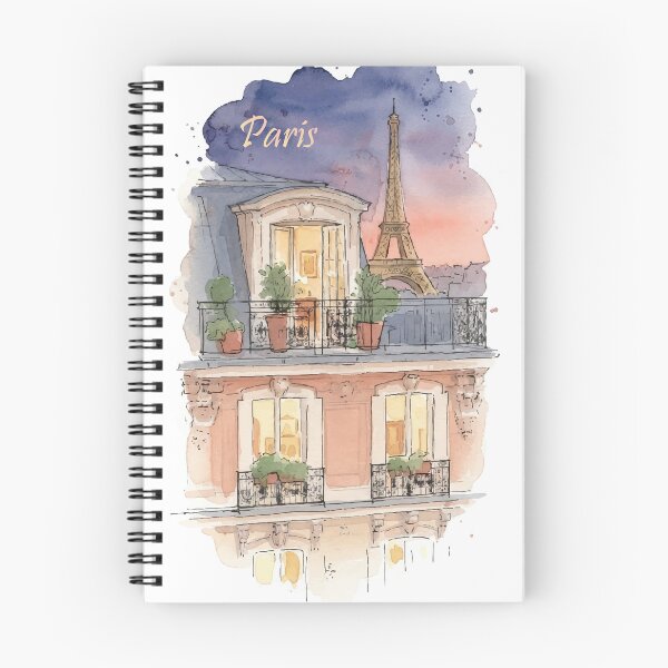Item preview, Paris Balcony View Eiffel Tower Sunset Watercolor Art designed and sold by NareArt.